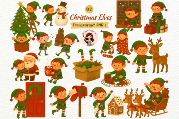 Download Watercolor Christmas Elves Clipart PNG - Art Collection