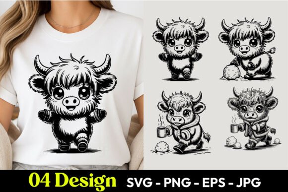 Download Cute Highland Cow Winter Cartoon SVG PNG - Art Collection