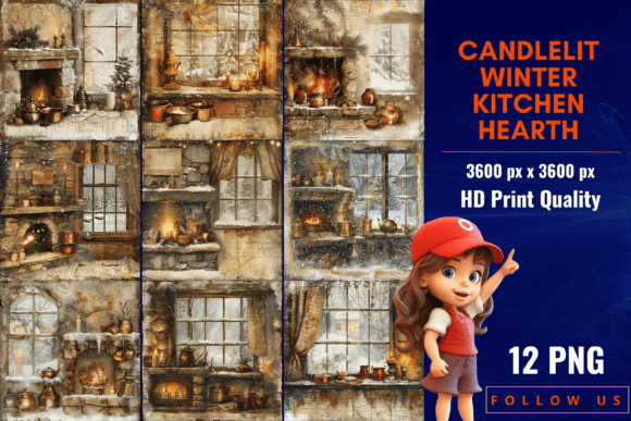 Download Candlelit Winter Kitchen Hearth - Art Collection