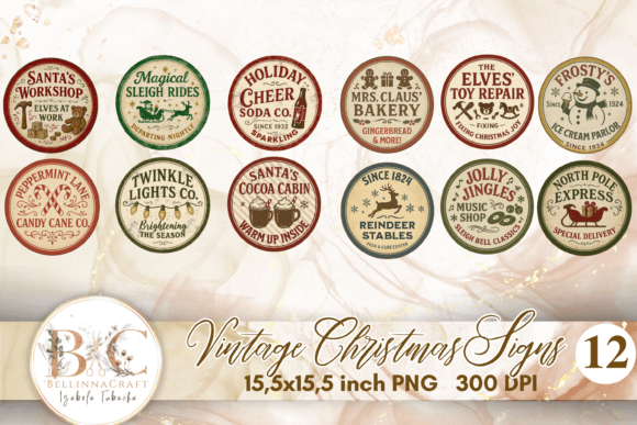 Download Vintage Christmas Round Signs Clipart - Art Collection