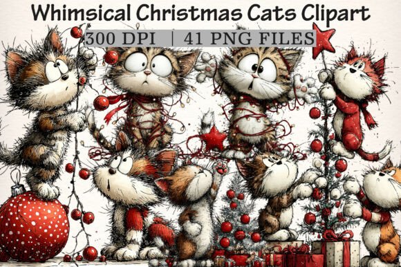 Download Whimsical Christmas Cats Clipart - Art Collection