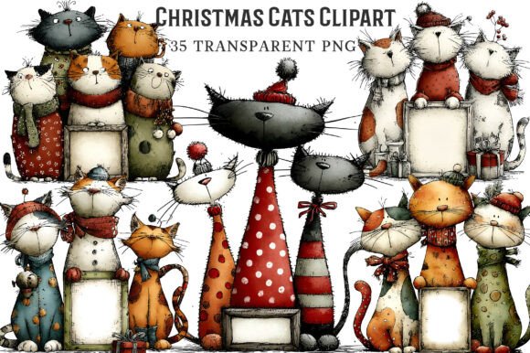 Download Whimsical Christmas Cats Clipart - Art Collection