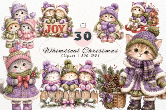 Download Whimsical Christmas Cats Clipart PNG - Art Collection