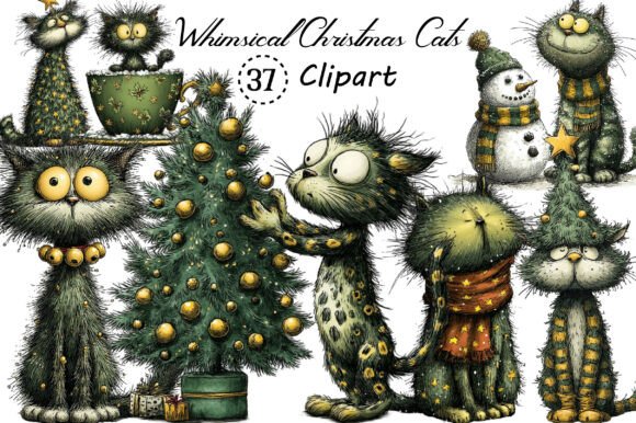 Download Whimsical Christmas Cats Clipart Bundle - Art Collection