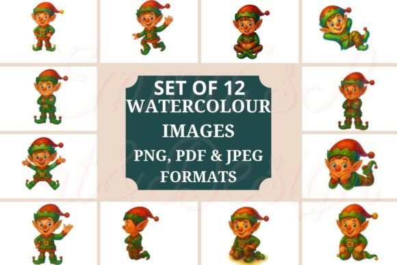 Download 12 Boy Elf Watercolor Clipart - Art Collection