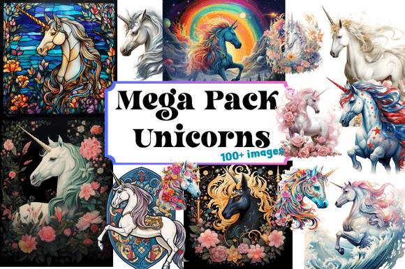 Download Mega Pack of Unicorn Graphics Clipart - Art Collection