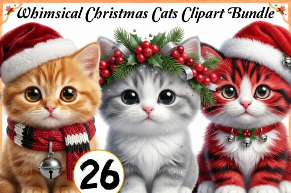 Download Whimsical Christmas Cats Clipart Bundle - Art Collection