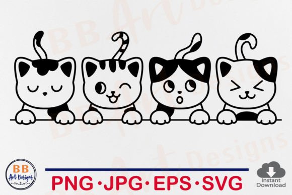 Download Peeking Cat Svg, Cute Cats Line Art PNG - Art Collection