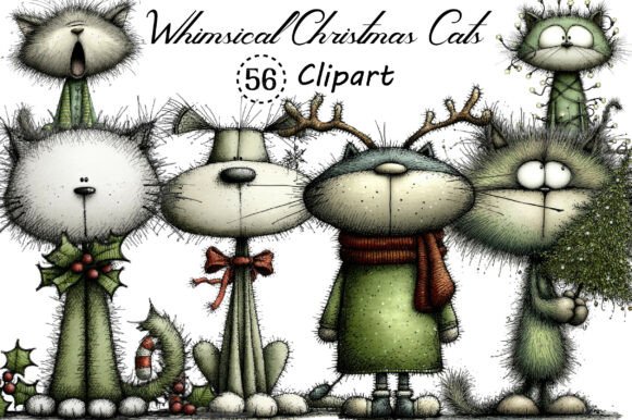 Download Whimsical Christmas Cats Clipart Bundle - Art Collection