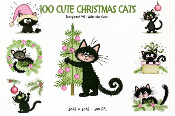 Download Cute Christmas Cats PNG Clipart Bundle - Art Collection