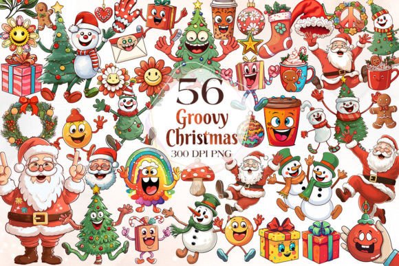 Download Funny Groovy Christmas Clipart Bundle - Art Collection