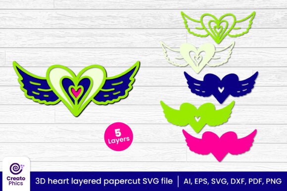 Download 3D Layered Heart Wings Papercut File SVG - Art Collection