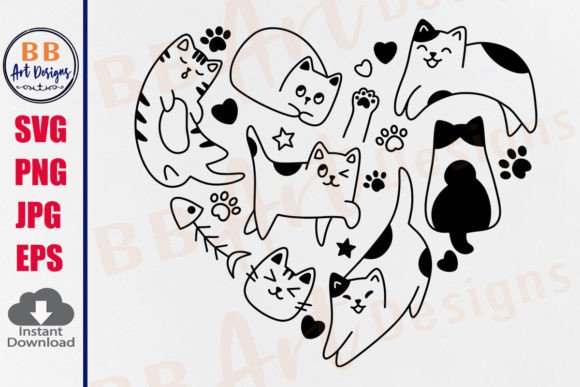 Download Cat Svg Heart Hand Drawn Doodle Cats Mom - Art Collection