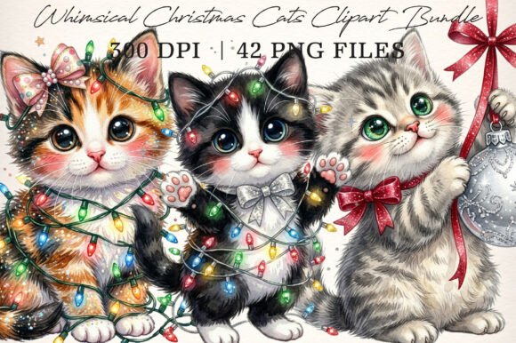 Download Whimsical Christmas Cats Clipart Bundle - Art Collection